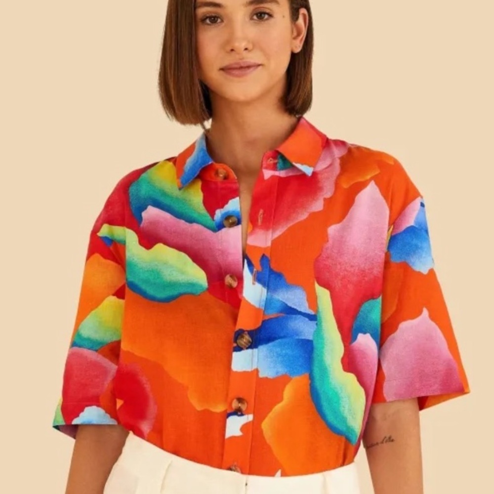 ❤️Farm Rio Red Ombre Chita Shirt Top L